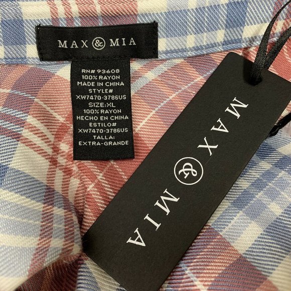 Max & Mia XL Plaid Rose Long Sleeve Button Front - Picture 5 of 7